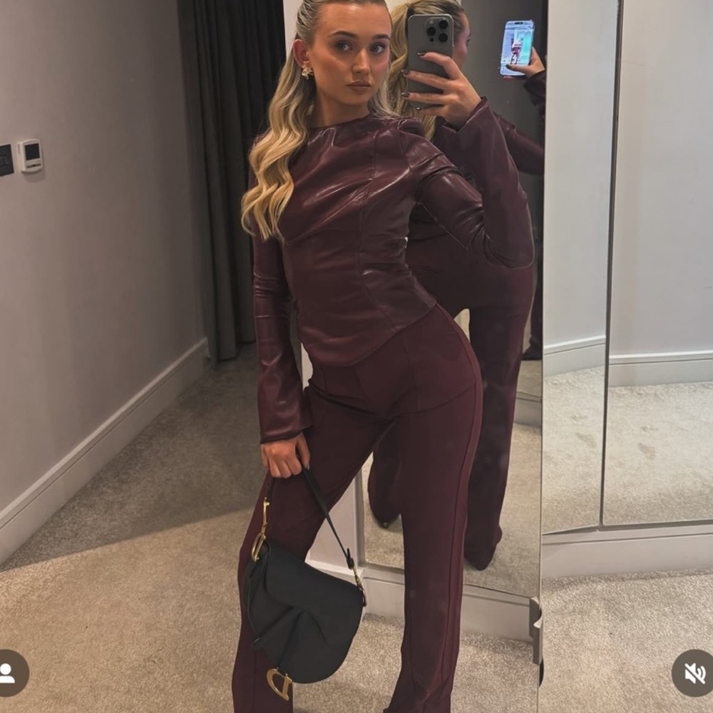 Houseofcb Burgundy Leather Top and Pants Set
